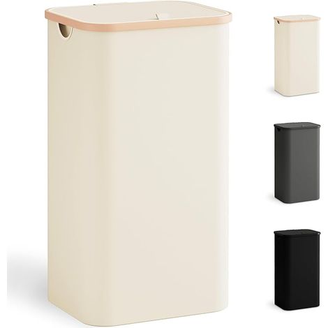 Panier à linge avec couvercle 100L, collecteur de linge étroit avec sac à linge, trieur de linge pliable avec poignée, coffre à linge, (Beige) (1/5)