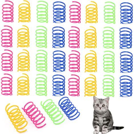 Set of 32 Toys, Plastic Spiral, 4 Bright Colors, Interactive Cat Toy, Mental Health (1/5)