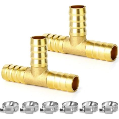 12mm Laiton 3-Way Tee Tuyau Barb Raccord（pack de 2） - 14mm x Barbe tuyau (1/4)
