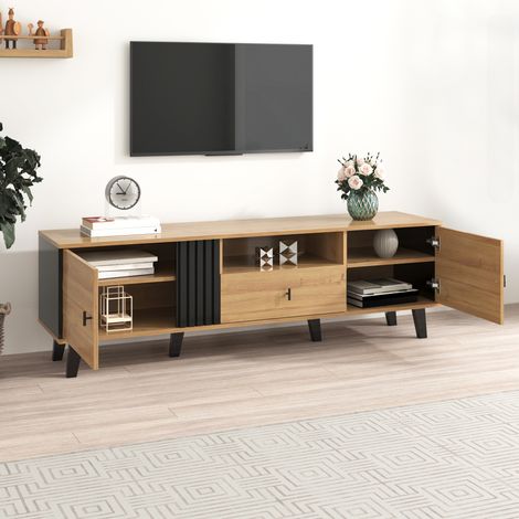 Mueble TV salón con cajón y dos puertas madera natural HAVRYA (1/5)