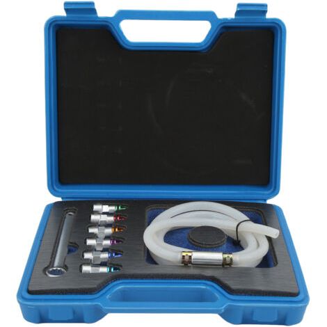 FOREHILL Kit de clé de purge de frein en métal et caoutchouc 7-12 mm 6 adaptateurs 1 tuyau de vidange universel pour voiture SUV camion léger moto (1/4)