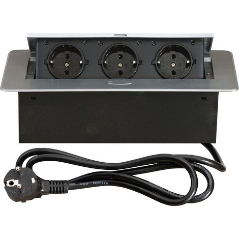 Prise encastrable de 3500 W à 3 prises, bande de prises en aluminium pour table, bande de prises pour plan de travail, multiprise, argent. (1/5)