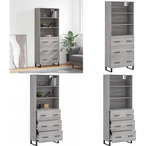 Buffet haut Sonoma gris 69,5x34x180 cm Bois d'ingénierie - Buffet Design Moderne - Meuble Rangement - Armoire Cuisine - Commode Salon - Étagère Murale - Home & Living (1/5)