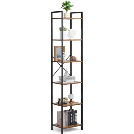 VEVOR Metal Bookshelf, 6-Tier Industrial Bookcase, Tall Narrow Rustic Vintage Storage Bookshelf with Open Shelves, Freestanding Display Shelving Unit Storage Rack, for Living room, Bedroom & Office (1/5)