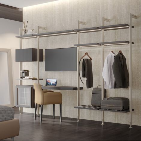 Emuca Kit de soportes para 3 estantes de madera y 1 módulo para la estructura Zero, Zamak, Pintado color gris piedra - (1/5)