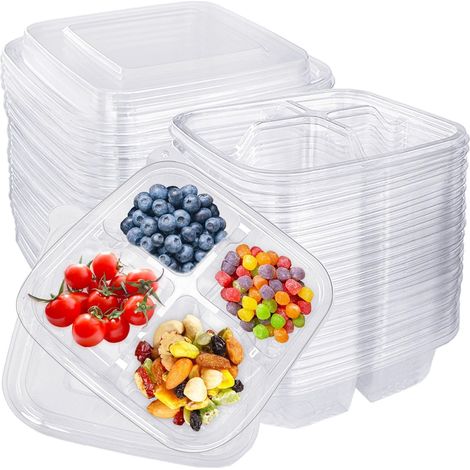 25-Piece Bento Snack Boxes, 16cm x 16cm, 4 Compartments, Stackable Bento Lunch Boxes, Food Storage Containers, Leakproof Meal Preparation Boxes for School, Work, and Travel