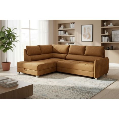 Ecksofa Schlafsofa Sofa MARNO in Stoff Chill Me Honiggelb Ottomane Links