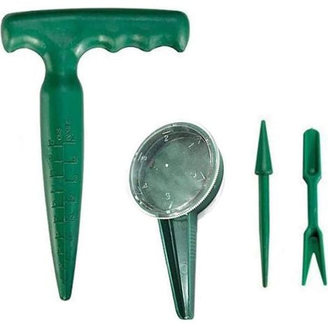 Ensemble de 4 outils pour la plantation de bulbes, comprenant un outil de jardinage manuel, un distributeur de graines et un transplantoir. (1/5)