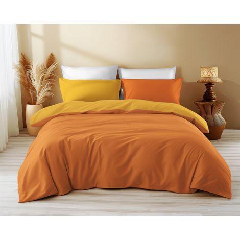 Copripiumino Double Face Arancione Scuro/Arancione Chiaro - 100% Cotone, Morbido e Traspirante, Made in Italy Cm. 155X200