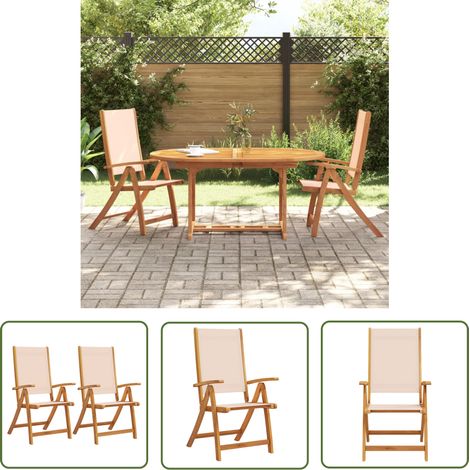 The Living Store Gartenstühle 2 Stk. Klappbar Massivholz Akazie und Textilene - Gartenstühle - Holz Gartenmöbel - Akzidenzholzmöbel - Outdoor Möbel - Esszimmerstühle (1/5)
