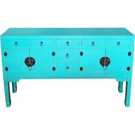 Buffet art déco bleu métal avec portes et tiroirs élégants - bleu art déco métal noir (1/5)