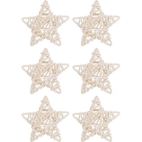 Sterne aus Naturrattan für Hochzeits-, Party- und Weihnachtsdekoration - 6er-Set (Weiß)