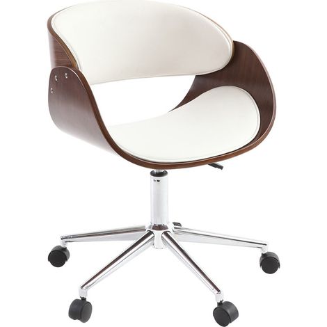 Design-Stuhl auf Rollen Weiß und Nussbaum BENT (1/5)