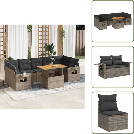 vidaXL Salon de jardin 8 pcs avec coussins gris résine tressée (1/5)
