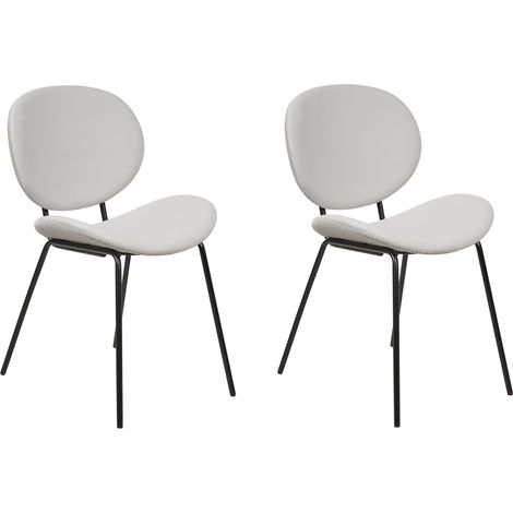 Conjunto de 2 sillas hierro terciopelo patas negras tapas sin reposabrazos diseño retro asientos comedor gris claro Luana