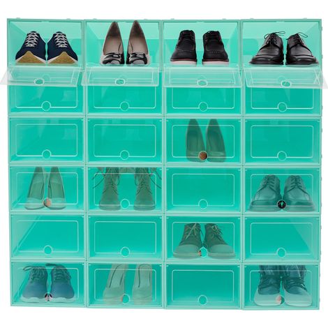 24 boîtes à chaussures, empilables et pliables, vert émeraude, avec couvercle, pour hommes et femmes, dimensions : 33 x 23 x 14 cm (1/5)