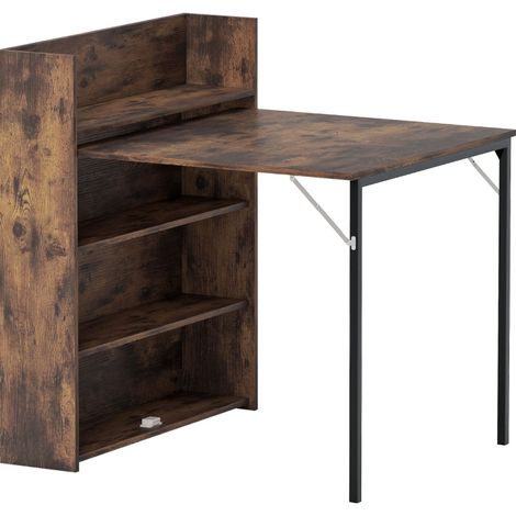 Tavolo da pranzo pieghevole industriale con ripiano, 80x90x93 cm, marrone rustico (1/5)