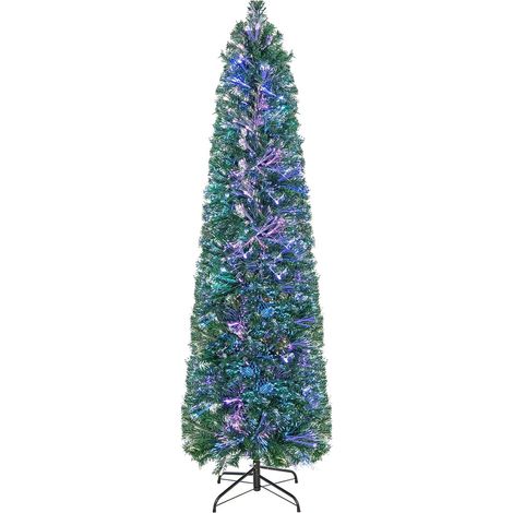 COSTWAY 180 CM Árbol de Navidad Artificial de Fibra Óptica, 250 Luces LED, 517 Puntas de Rama, Árbol de Navidad en Forma de Lápiz Preiluminado, Soporte de Metal Plegable, Navidad Decoración (1/5)