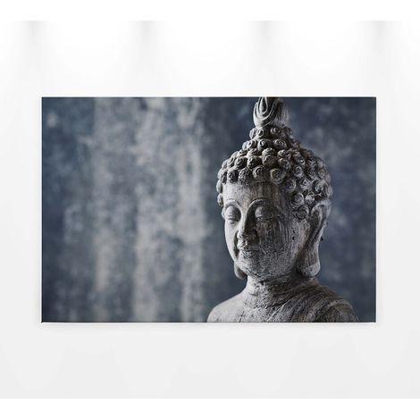Tableau déco zen gris & anthracite | Tableau zen avec tête de Bouddha | Tableau rectangulaire pour chambre adulte & salle de bain 0,9 x 0,6 m (1/5)