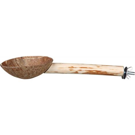 Perchoir avec gamelle, en noix de coco/bois 25 cm/ø 18 mm