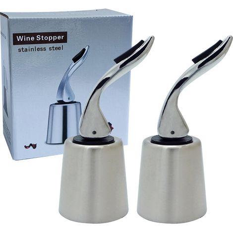 Bouchons de bouteille de vin sous vide en acier inoxydable, étanches et préservant la fraîcheur, adaptés aux vins rouges et blancs (argent, lot de 2)