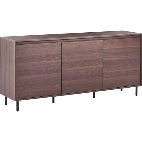 3 Door Sideboard Dark Brown Particle Board with Black Metal Legs Freestanding Cabinet with Shelves Home Storage Unit Highboard Minimalist NIKEA