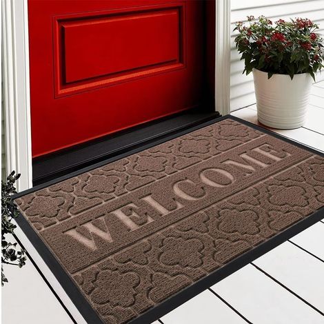 Paillasson antidérapant, lavable, résistant, pour porte d'entrée, couloir, bureau - Marron - 120 x 80 cm - Idéal pour l'extérieur et l'intérieur (1/5)