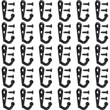 30 crochets Lot de en métal noir pour mur et porte, key holder wallmount, belt hanger for closet, towel racks for bathroom, hook et, Crochet Mural Crochet Patere avec Vis Pour Cuisine (1/5)
