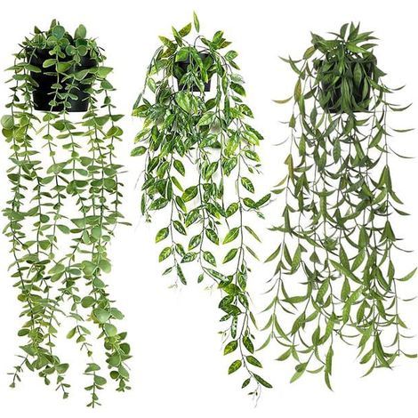 Plantes suspendues artificielles 3 pièces, fausses plantes pour décoration murale intérieure, styles mixtes (1/4)