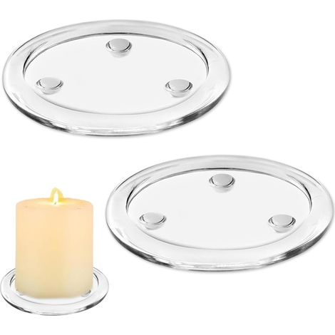 Support Pour Bougie En Verre - 10 cm - Base Ronde Transparente Pour Bougie Pilier - Décoration De Table Intérieure Extérieure - Lot De 2