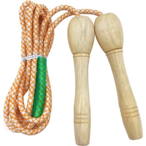 Corde à Sauter - Cordon en Coton - Poignées en Bois Naturel - Réglable par Nœuds - Pour Adultes et Enfants - 1 Pièce (1/5)