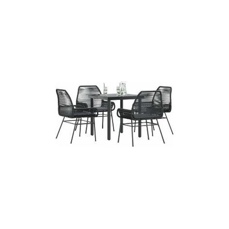 Ensemble à manger de jardin et coussins 5 pcs noir rotin verre (1/5)