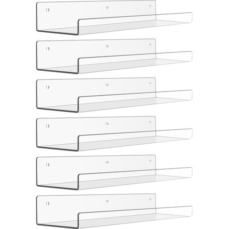 Set mit 6 transparenten Acryl-Wandregalen, 38 x 10 cm, schwebendes Regal für Kinder, ideal für Badezimmer, Schlafzimmer, Wohnzimmer, Küche und Inneneinrichtung.