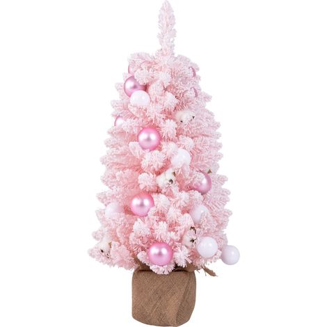 Mini sapin de noël artificiel pré-décoré 44 x 90 cm avec 136 branches luxuriantes style rustique en PVC rose