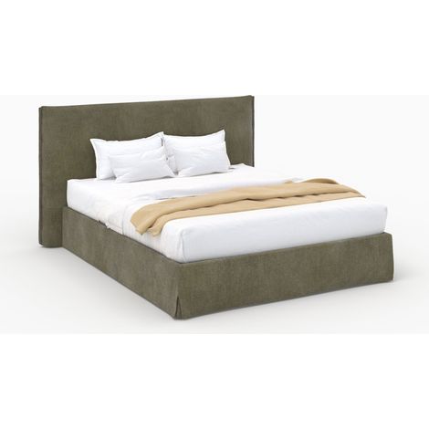 Cama con arcones 160x200 cm Safia en tejido verde oliva desenfundable (1/4)