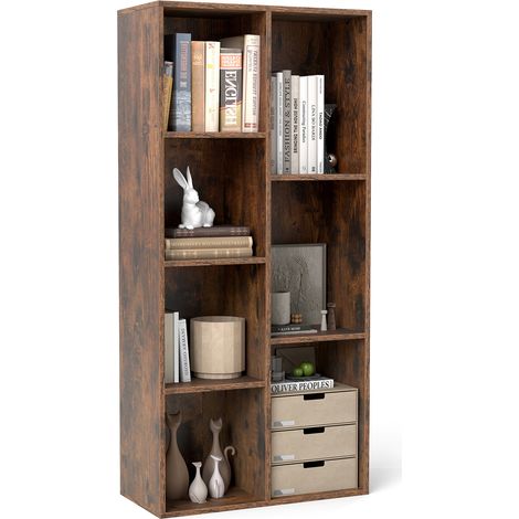 COSTWAY 7-Cube Bookcase Vertical or Horizontal Freestanding Bookshelf-Brown (1/5)