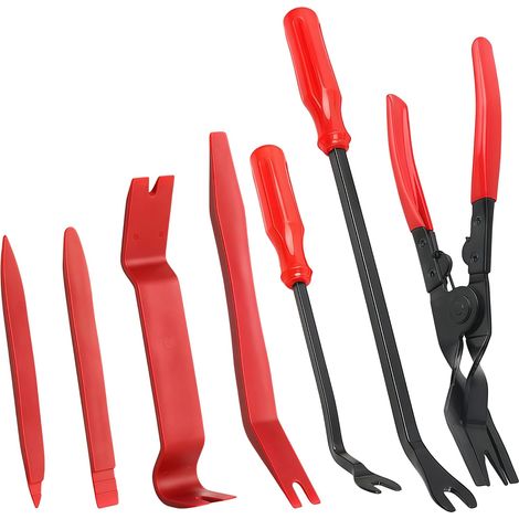 Sollbry 7 Pièces Outil de Levier Auto, Kit de Démontage Garniture Intérieure, Outil de Retrait de Clip pour Voiture,rouge (1/5)