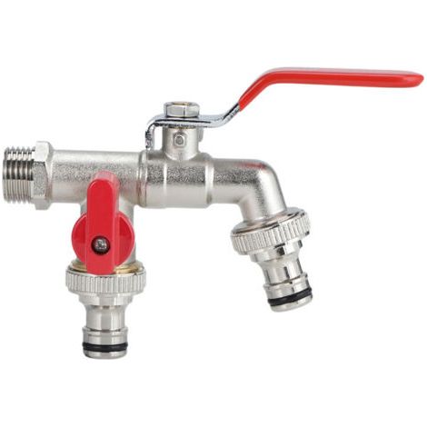 Robinet à double sortie avec adaptateur pour machine à laver - Robinet de jardin extérieur, robinet antigel -10 ℃, résistance aux hautes températures 120 ℃, antirouille, robinet pour machine à l (1/4)