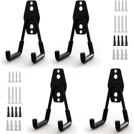4pcs Crochet de Rangement de Garage en Acier,Stockage outils garage Crochets avec Revêtement Anti-Dérapant Support Lourd pour Accrocher les échelles/vélos/outils de jardin/Cordages