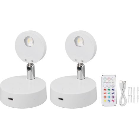 Set mit 2 wiederaufladbaren RGB-LED-Bilderleuchten, 350° drehbarer Kopf, 1500-mAh-Akku, Fernbedienung, magnetische oder Schraubbefestigung, ABS (1/5)