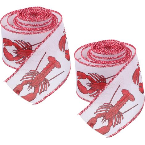 Ruban Décoratif Large Motif Cartoon Homard, Bord en Fer Flexible et Antidérapant, pour Décoration de Table et Emballage Présent, Lot de 2 Rouleaux en Polyester (1/5)