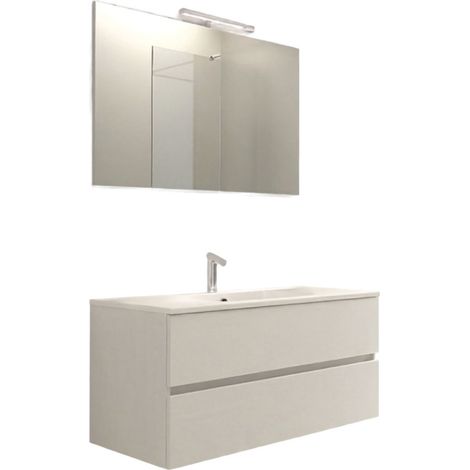 Mobile da Bagno Sospeso con Lavabo 70 cm e Specchio Bali Light Bianco Frassinato (1/2)
