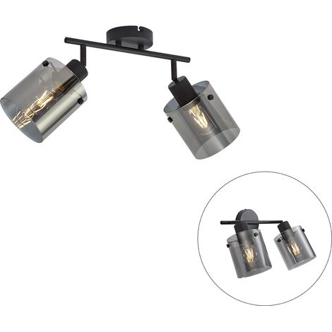 QAZQA Faretto da soffitto di design nero con vetro fumé 2 luci -