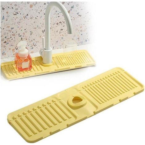 Tapis Robinet Évier - Pierre Diatomite - Absorption Éclaboussures - Surface Antidérapante - Séchage Rapide - Jaune - 1 Pièce (1/4)