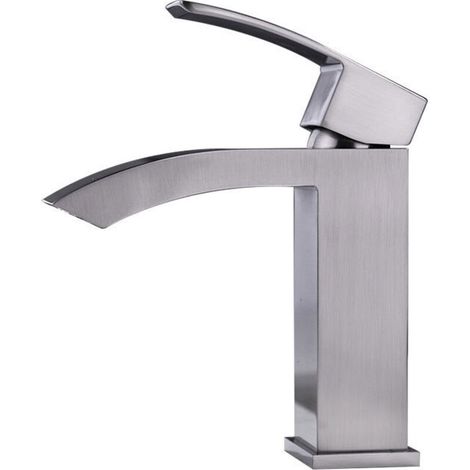 Ultradünne Wasserfall-Waschtischarmatur, aus Edelstahl 304, Einlochmontage, oben angeschlagener Griff, silberfarben.
