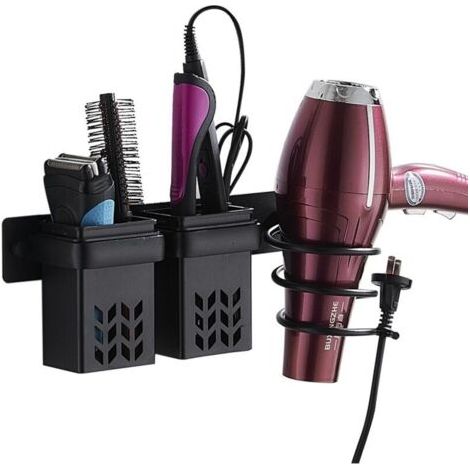 Porte Sèche Cheveux,Support Seche Cheveux et Support de Lisseur en Aluminium avec Rangement ABS et Range-Câbles,Support pour Bain Multifonctionnel pour Ranger Le sèche-Cheveux,Le lisseur,Plus (1/4)