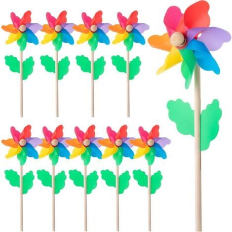 Pair Ensemble de 10 moulins à vent en bois à faire soi-même pour jardin, pelouse, jouet pour enfants (1/3)
