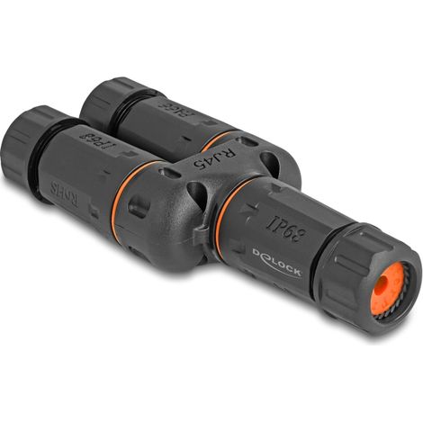Delock Conector de cable Y-Adapter RJ45 hembra a 2 x RJ45 hembra Cat.6 IP68 resistente al polvo al agua y al aire libre