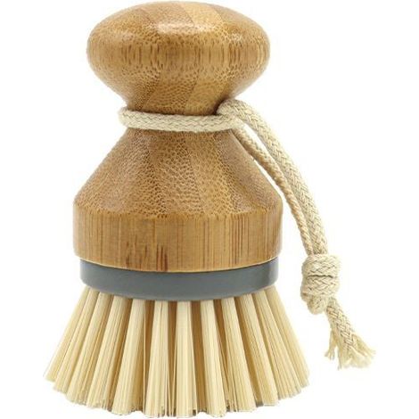 1 cepillo de palma de bambú (gris), cepillo para fregar platos, sartenes y fregaderos de cocina. (1/4)