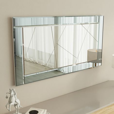 Ovaro Spiegel, Geometrische Details, Rechteckig, Klare Struktur, 120x60h cm, Weiß Rauchglas (1/5)